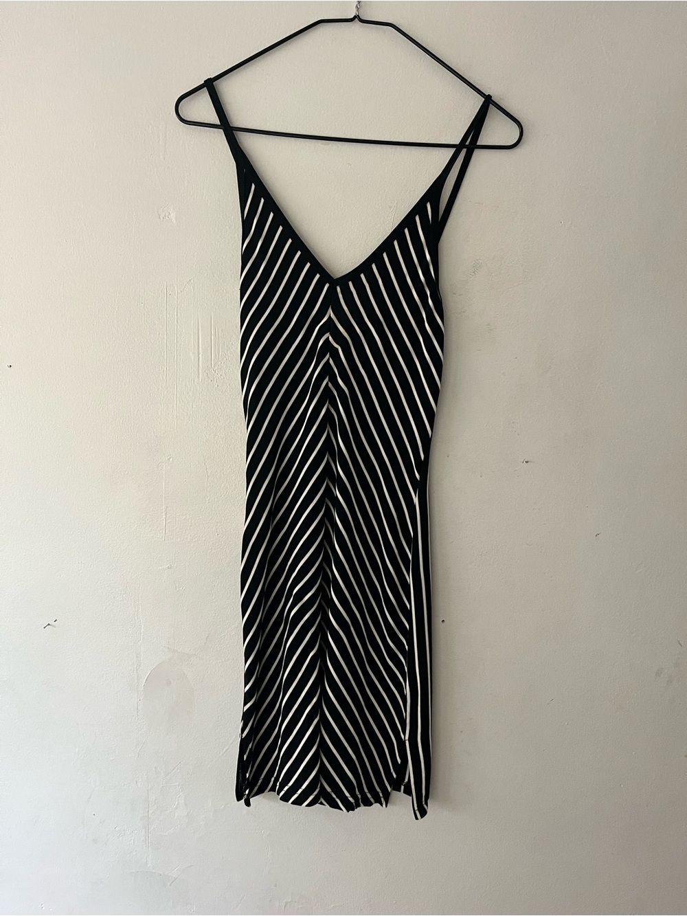 Black & White Striped Slip Dress - V-Neck Spaghetti Strap